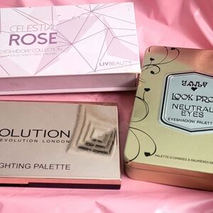 Lot of 3 slightly used 2 eye shadow pallettes & 1 lighting pallette